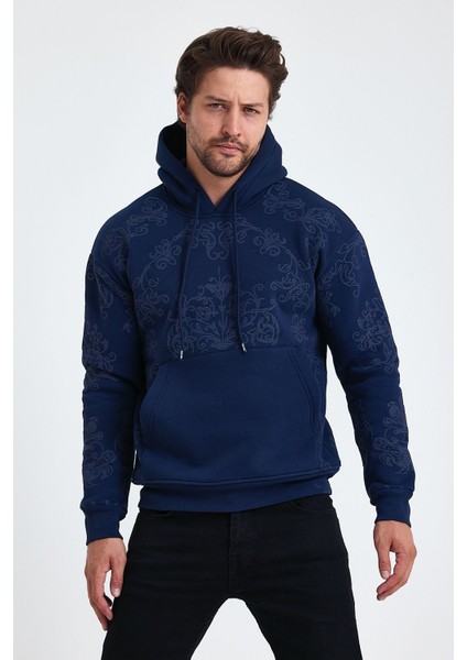 Erkek Selanik Standart Fit Normal Kesim Içi Polarlı 3 Iplik Kapüşonlu Pamuklu Sweatshirt