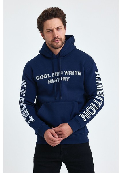 Erkek Yazı Baskılı Regular 3 Iplik Şardonlu Kapüşonlu Sweatshirt fiyatları