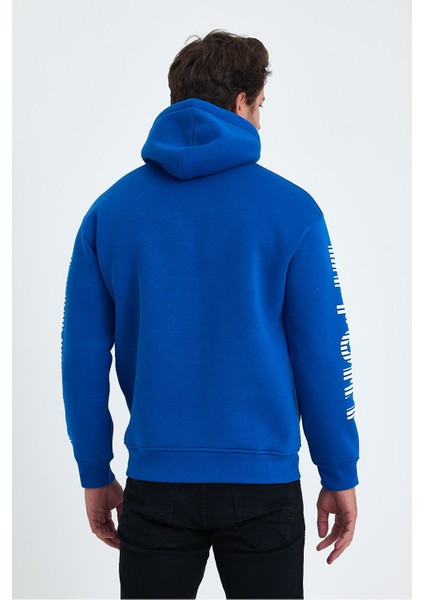 Erkek Yazı Baskılı Regular 3 Iplik Şardonlu Kapüşonlu Sweatshirt