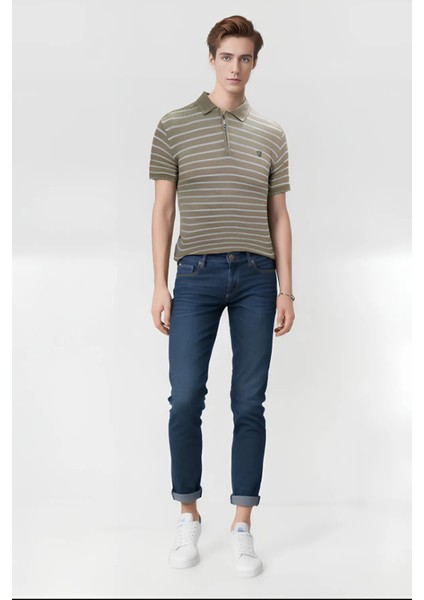 Çizgili Nakışlı Logolu Fermuarlı Slim Fit Polo Yaka Kısa Kollu Erkek T-Shirt fiyatları