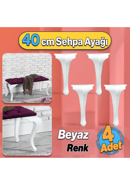 Lukens Plastik Beyaz Renk Mobilya Zigon Çay Orta Sehpa Ayağı 40 cm Sehpası Ayak 4 Adet