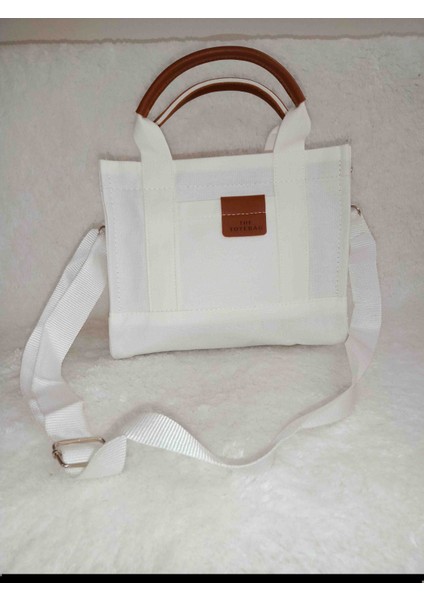 Beyaz Kanvas Kumaş Mini Totebag El ve Omuz Çantası fiyatları