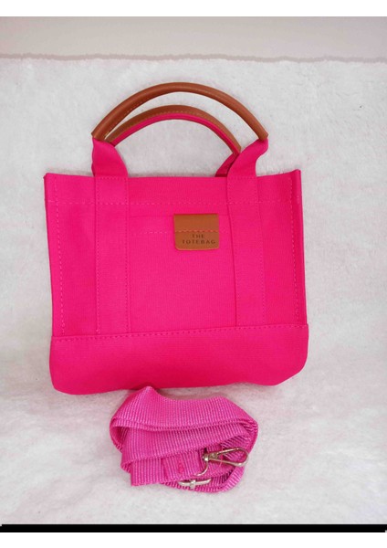 Pembe Kanvas Kumaş Mini Totebag El ve Omuz Çantası