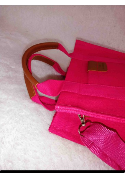 Pembe Kanvas Kumaş Mini Totebag El ve Omuz Çantası modelleri