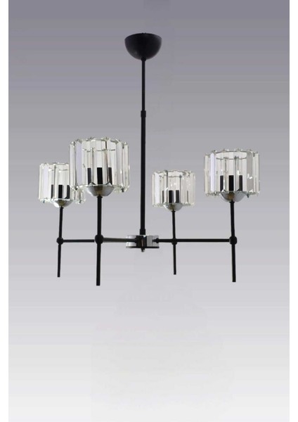 Şık 4'lü modern avize, metal malzeme, 60x60 cm, siyah ve krom detaylar fırsatları