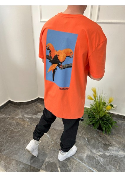 Arka Papağan Detaylı Turuncu Tshirt