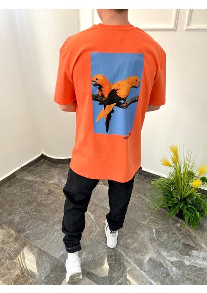 Arka Papağan Detaylı Turuncu Tshirt modelleri
