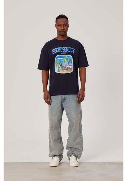 Becausenody Baskılı Lacivert Tshirt