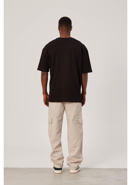 Önü Palmiye Ağaç Baskılı Siyah Tshirt