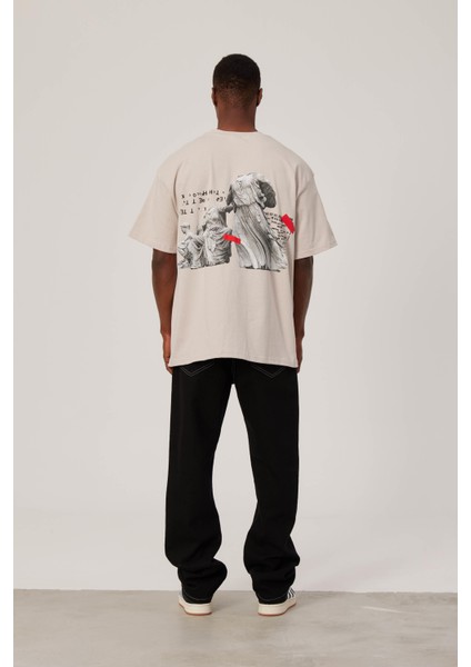 Statue Baskılı Krem Tshirt