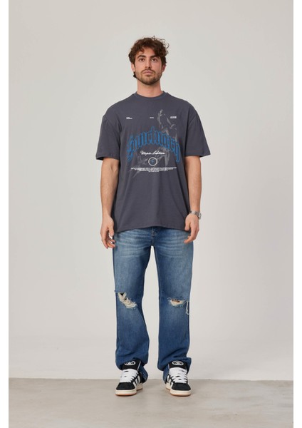 Utopia Figür Baskılı Antrasit Tshirt