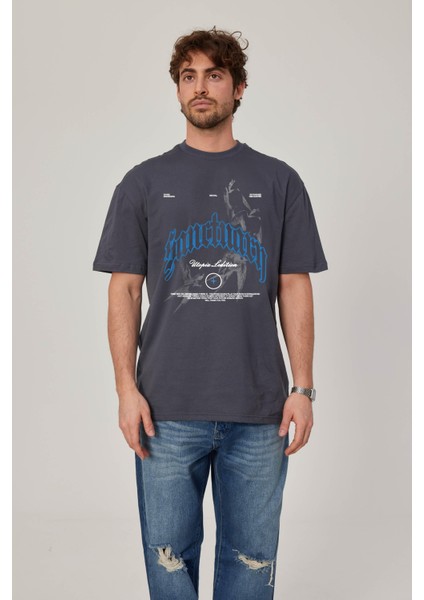 Utopia Figür Baskılı Antrasit Tshirt