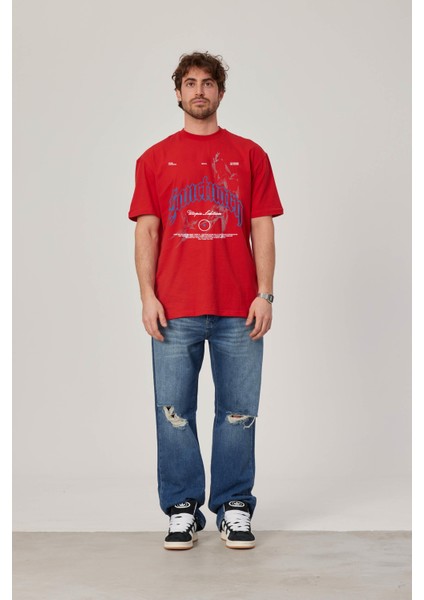 Utopia Figür Baskılı Kırmızı Tshirt