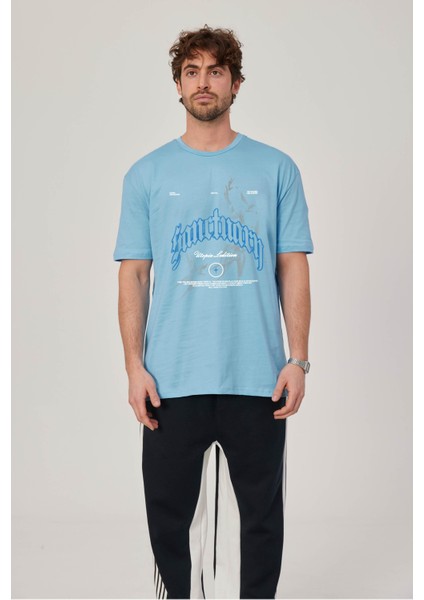 Utopia Figür Baskılı Mavi Tshirt