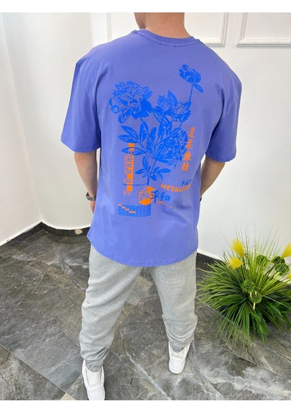 Arka Çiçek Desenli Lila Tshirt