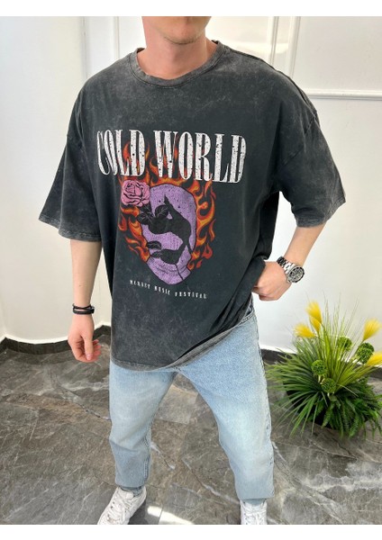 Cold World Yıkamalı Füme Tshirt