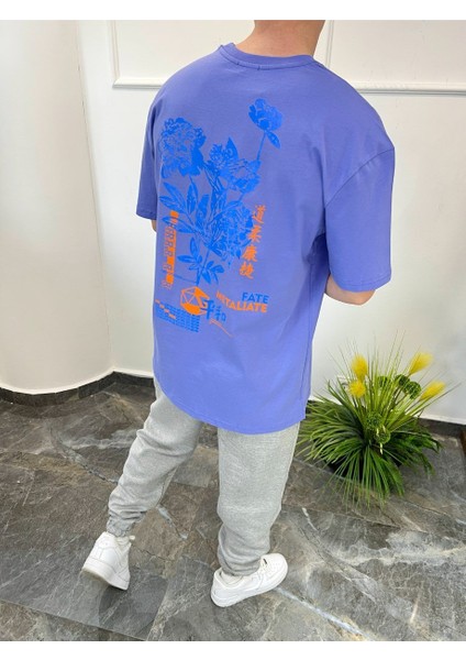Arka Çiçek Desenli Lila Tshirt modelleri