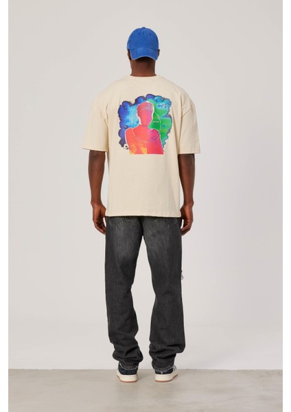 Fear Arkası Renkli Baskılı Krem Tshirt