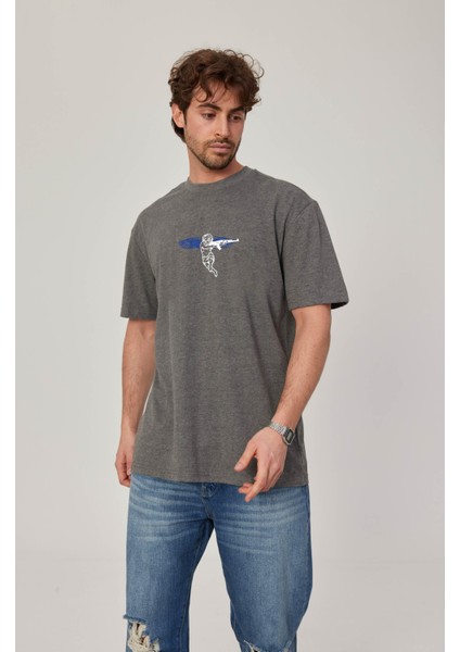 Melek Baskılı Gri Tshirt