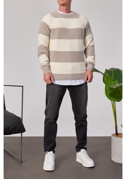 Gri Şeritli Yumuşak Dokulu Kazak fırsatları