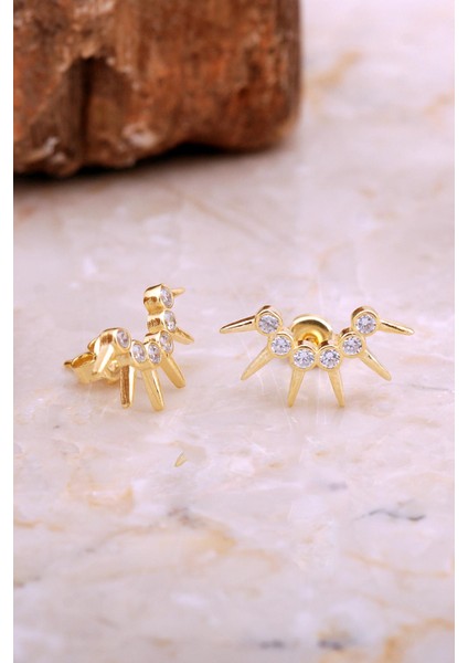 Taç Tasarım Altın Kaplama Gümüş Küpe 6941