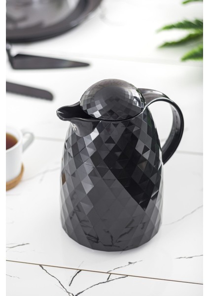 1 Lt Isı Yalıtımlı Çay ve Soğuk Su Termosu Siyah (12 Saat Sıcak Tutar& Içi Camdır)