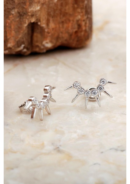 Taç Tasarım Rodyumlu Gümüş Küpe 6942