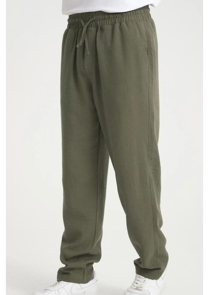 Erkek Siyah Keten Beli Lastikli Terletmeyen Ferah Jogger Pantolon modelleri