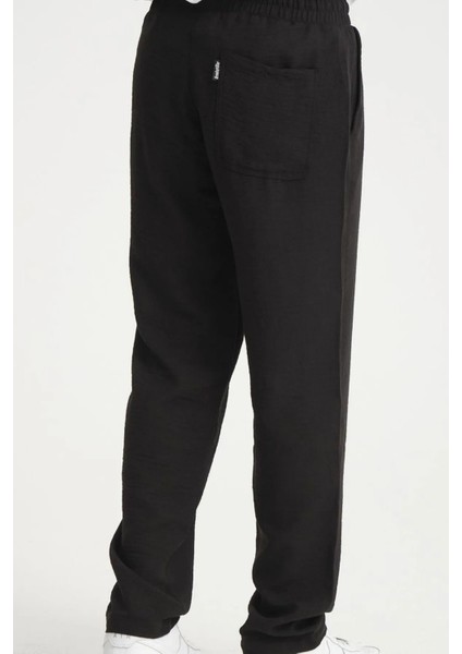 Erkek Siyah Keten Beli Lastikli Terletmeyen Ferah Jogger Pantolon