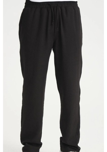 Erkek Siyah Keten Beli Lastikli Terletmeyen Ferah Jogger Pantolon