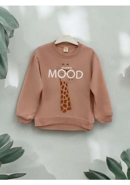 Kız Çocuk Zürafa Happy Mood Yazılı Sweatshirt