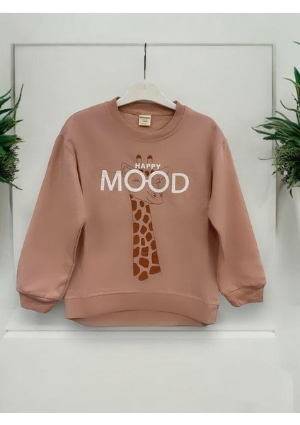 Kız Çocuk Zürafa Happy Mood Yazılı Sweatshirt fiyatları