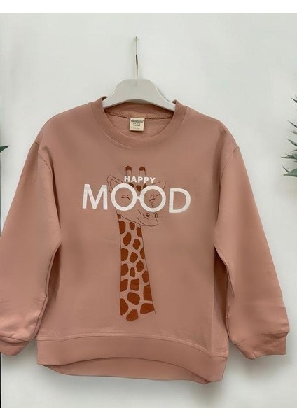 Kız Çocuk Zürafa Happy Mood Yazılı Sweatshirt modelleri