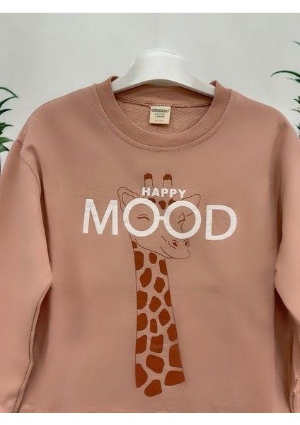 Kız Çocuk Zürafa Happy Mood Yazılı Sweatshirt fırsatları