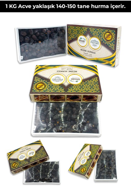 Medine Berni Lüks 500 gr ve Acve Medine Peygamber Hurması 500 gr Yeni Mahsul 1 kg Ikiliset BERNIACVE1 kg