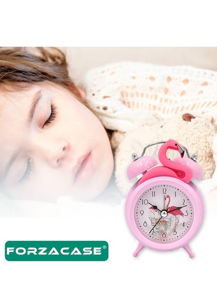 Pembe Flamingo Tasarım Orta Boy Işıklı ve Alarmlı Çalar Saat - FC729