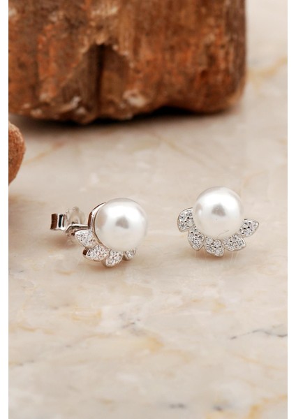 Inci Rodyumlu Mini Yaprak Gümüş Küpe 6948