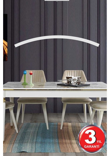 Luna ( Beyaz Kasa, Sarı Işık ) Ledli Modern LED Avize, Salon, Mutfak, Oturma Yatak Odası, Sarkıt