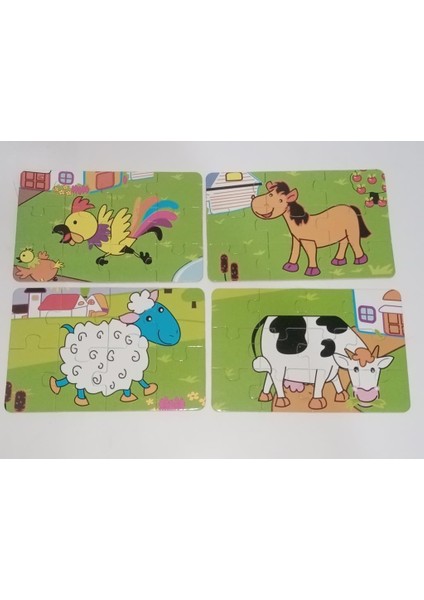 Ahşap Dört Ayrı Model 12 Parça Toplam 48 Parça Eğitici Şık ve Şirin Çocouk Puzzle