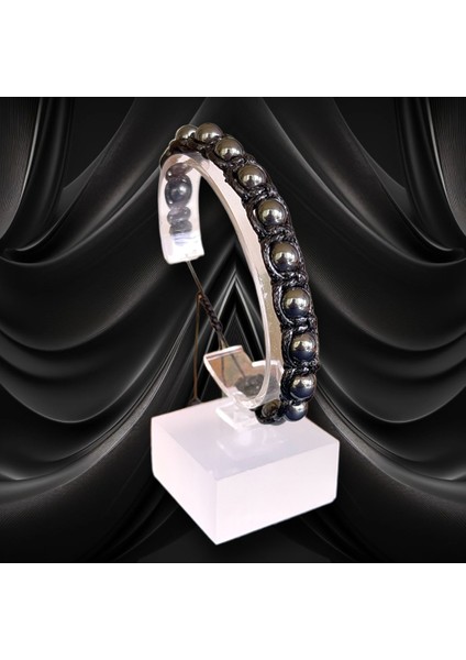 Hematit Doğal Taş Makrome Deri Bileklik