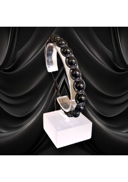 Oniks Doğal Taş Makrome Deri Bileklik