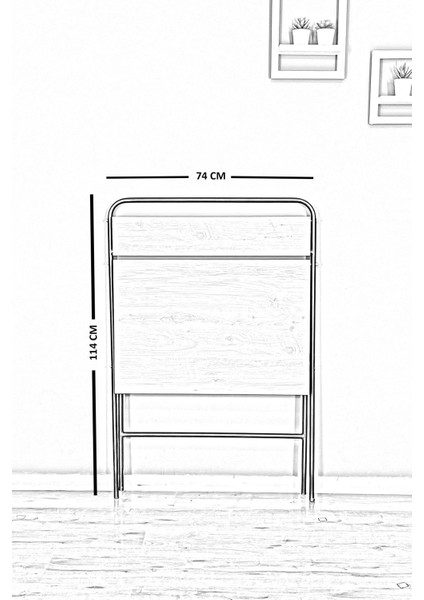 Lich Metal Ayaklı Laptop Sehpası | Katlanır Çalışma Ve Çizim Masası | Raflı Çam Desenli Masa