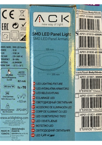 18W 4000K (Günışığı) Sıva Altı LED Panel Armatür (8 Adet) indirimleri