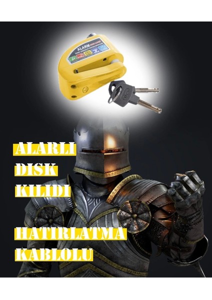 Alarmlı Disk Kilidi Sarı Renk (Hatırlatma Kablosu Hediye)