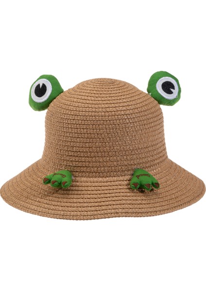 Arıcı Store Kurbağa Modelli Kahve Renk 1-4 Yaş Bebek Hasır Şapka