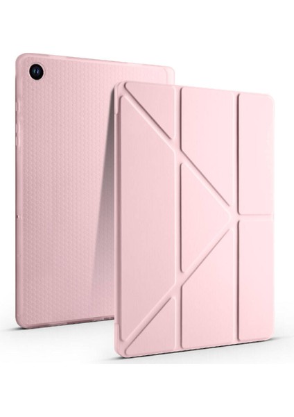 Alan Tech Galaxy Tab A9 Plus Kılıf Zore Tri Folding Kalem Bölmeli Standlı Kılıf-Rose Gold