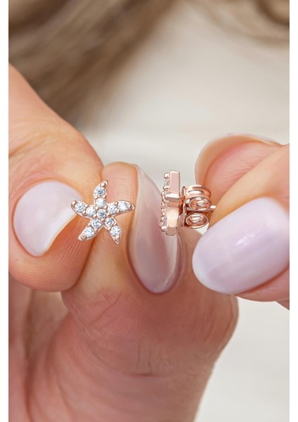 925 Ayar Gümüş Rose Kaplama Minimal Deniz Yıldızı Küpe