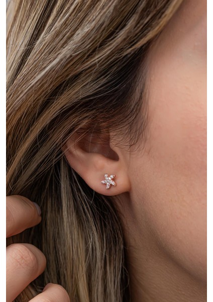 925 Ayar Gümüş Rose Kaplama Minimal Deniz Yıldızı Küpe fırsatları