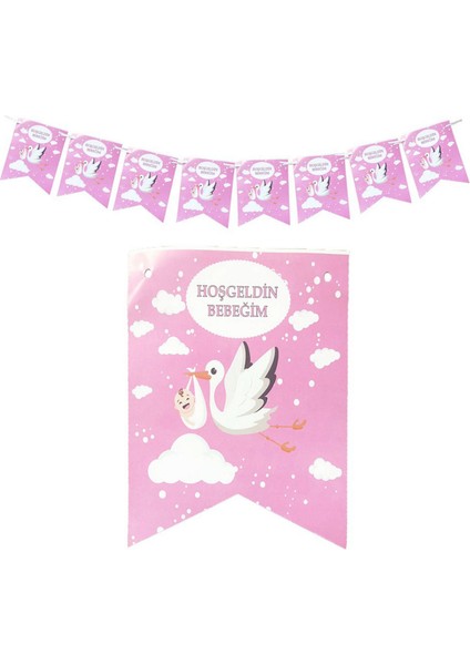 - Hoşgeldin Bebeğim Kağıt Bayrak Flama 15 cm Pembe 13