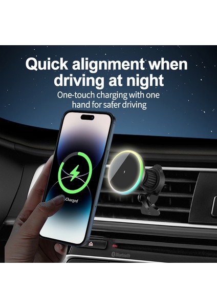 OJD-121 iPhone 15W Manyetik Kablosuz Şarj Cihazı Araç Hava Firar Telefon Ortam Işığı ile Şarj Standı (Yurt Dışından)